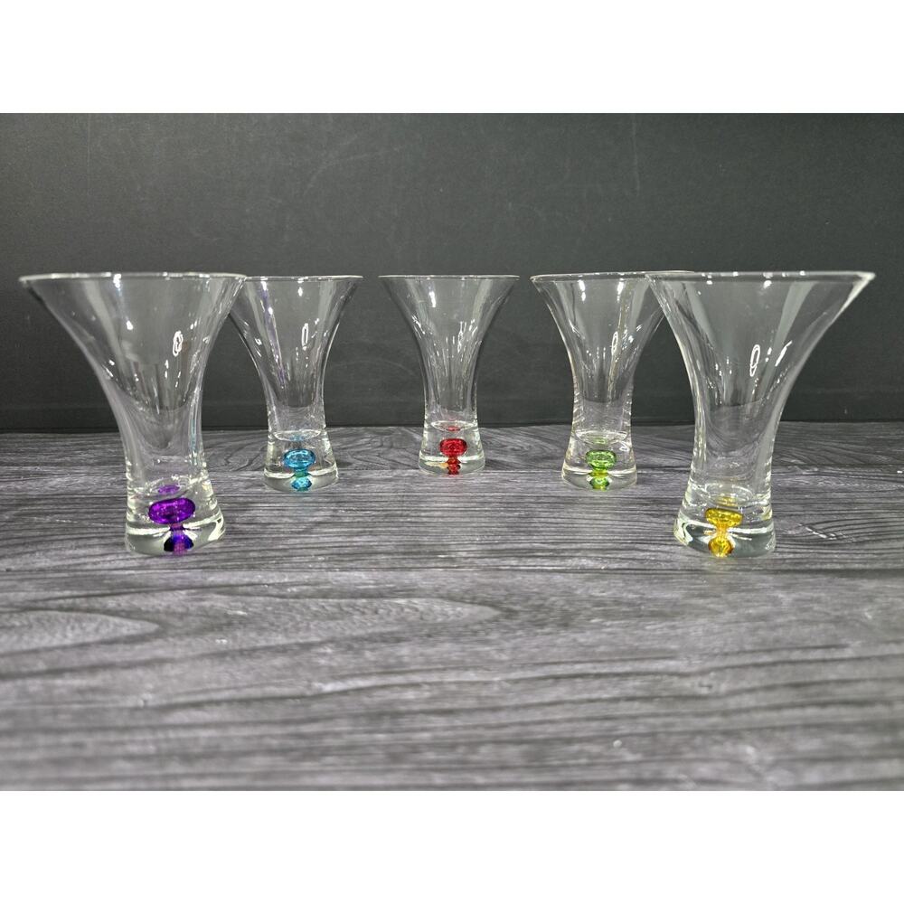 Vintage MCM Hand Blown Flared Shot Glasses Controlled Bubble Base - Set of 5